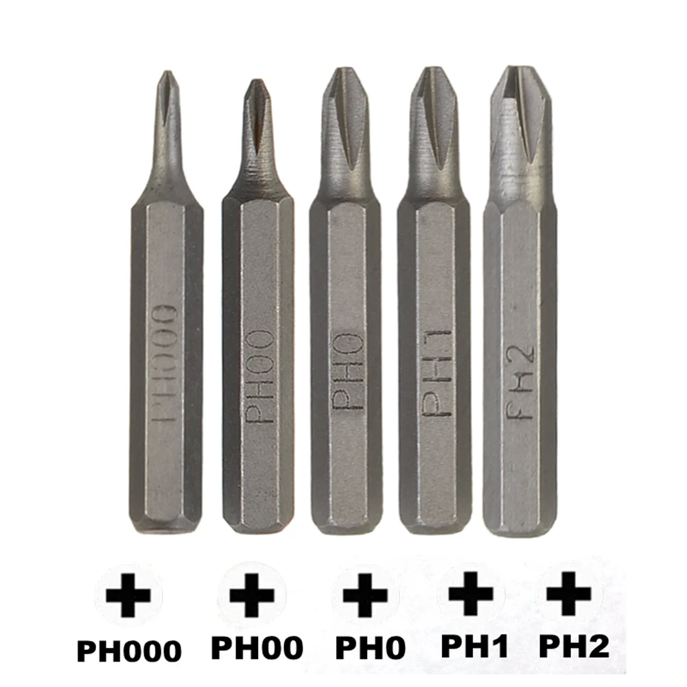 5pcs H4×28mm Cross Screwdriver Bits PH0000 PH000 PH00 PH0 PH1 PH2 4mm Drill Bits Hex Shank Nutdrivers Power Bits Hand Tools