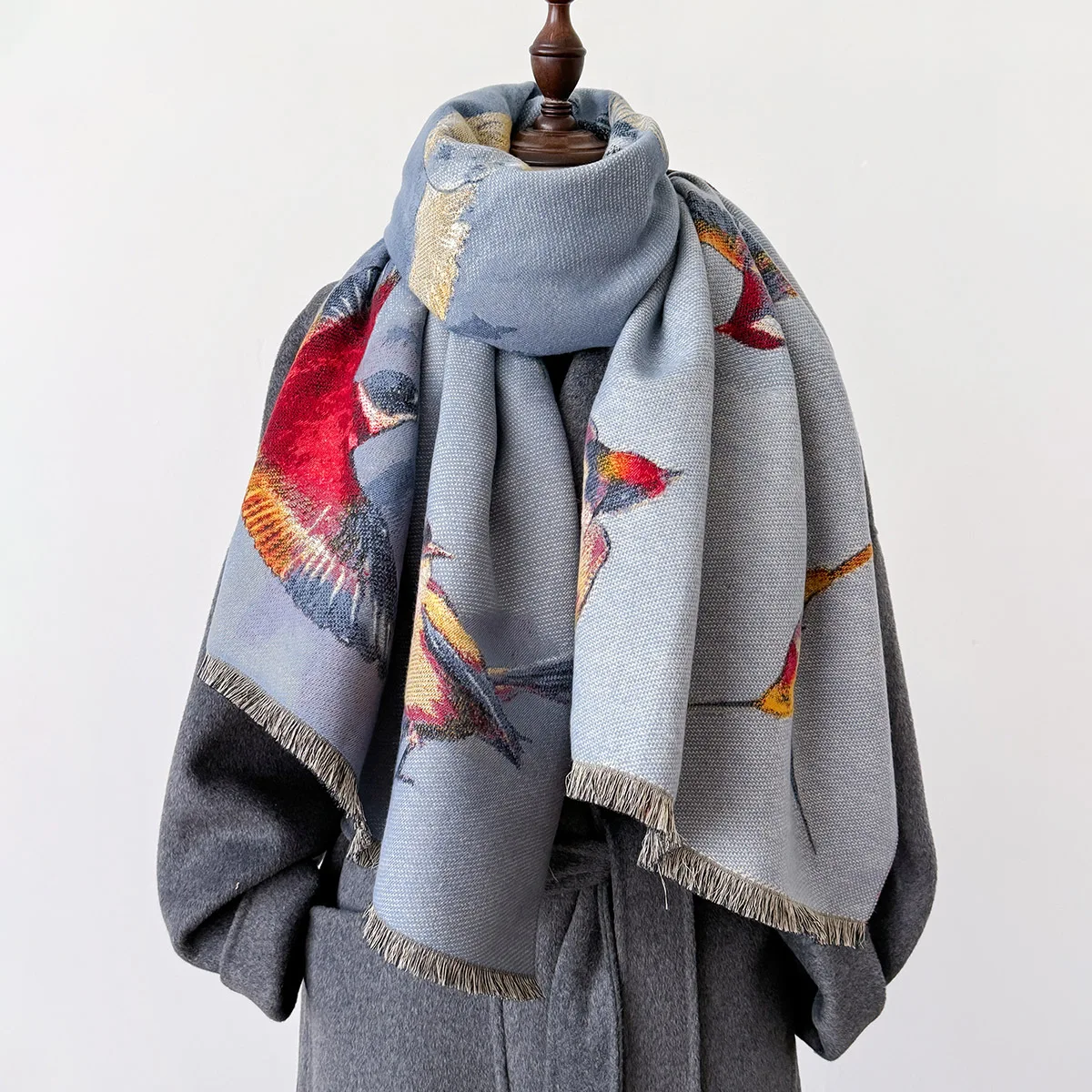 High-end luxury oil painting jacquard scarf new cashmere double sided warm long shawl retro elegant feminine accessories