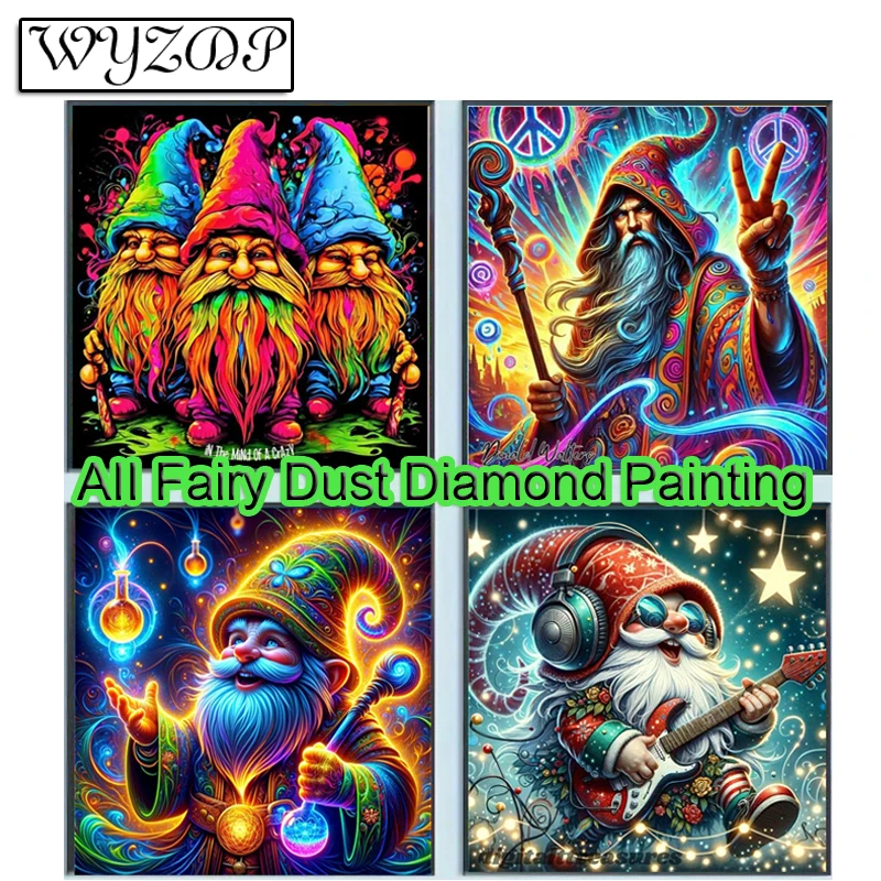 100% Fairy Dust Diamond Painting Magical Gnome Wizard Full Square Diamond Embroidery Cross Stitch AB Diamond Art Crystal Docer