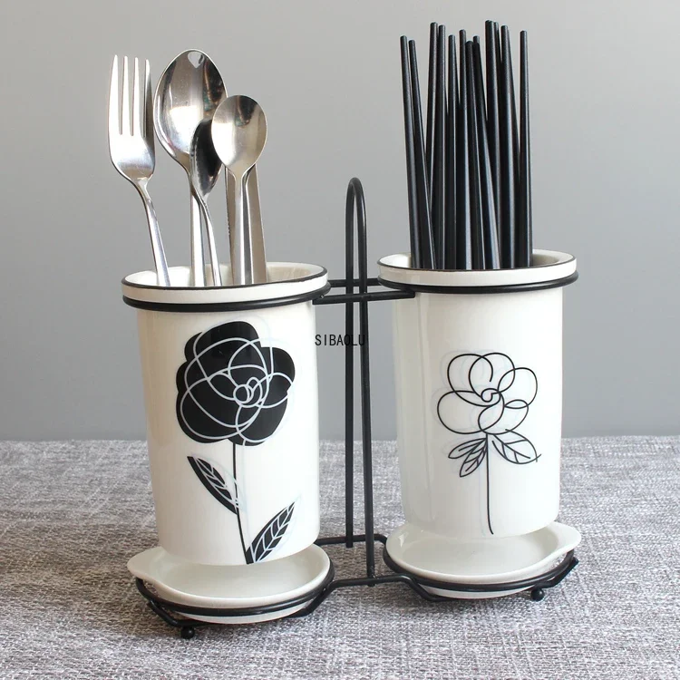 Nordic Ceramic Spoon Chopsticks Rack Bucket White Porcelain Tableware Holder Knife Fork Storage Box Kitchen Utensils Organizer