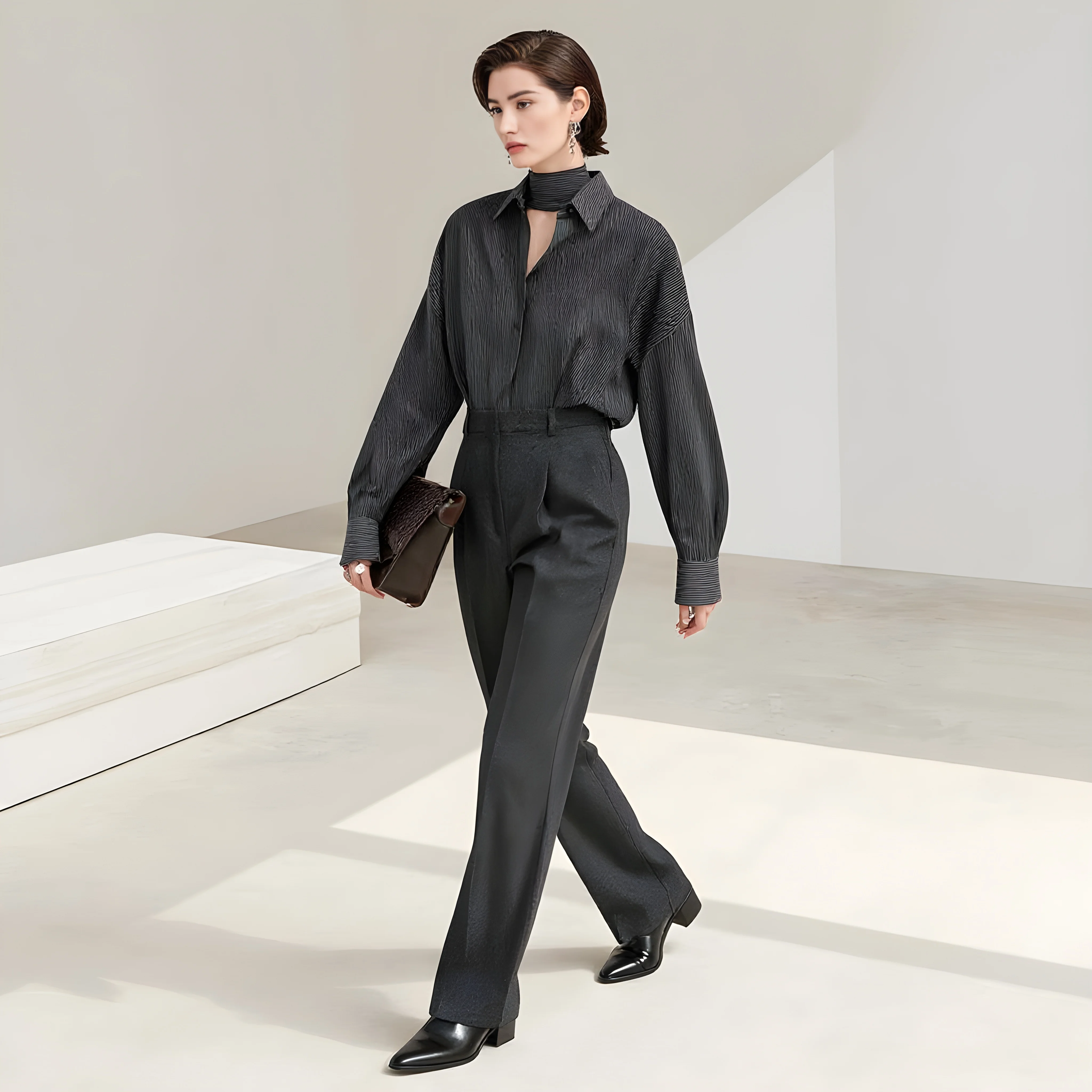 Camisa informal holgada con cuello para mujer, Top cómodo a la moda para otoño e invierno, No requiere decoración, estilo holgado