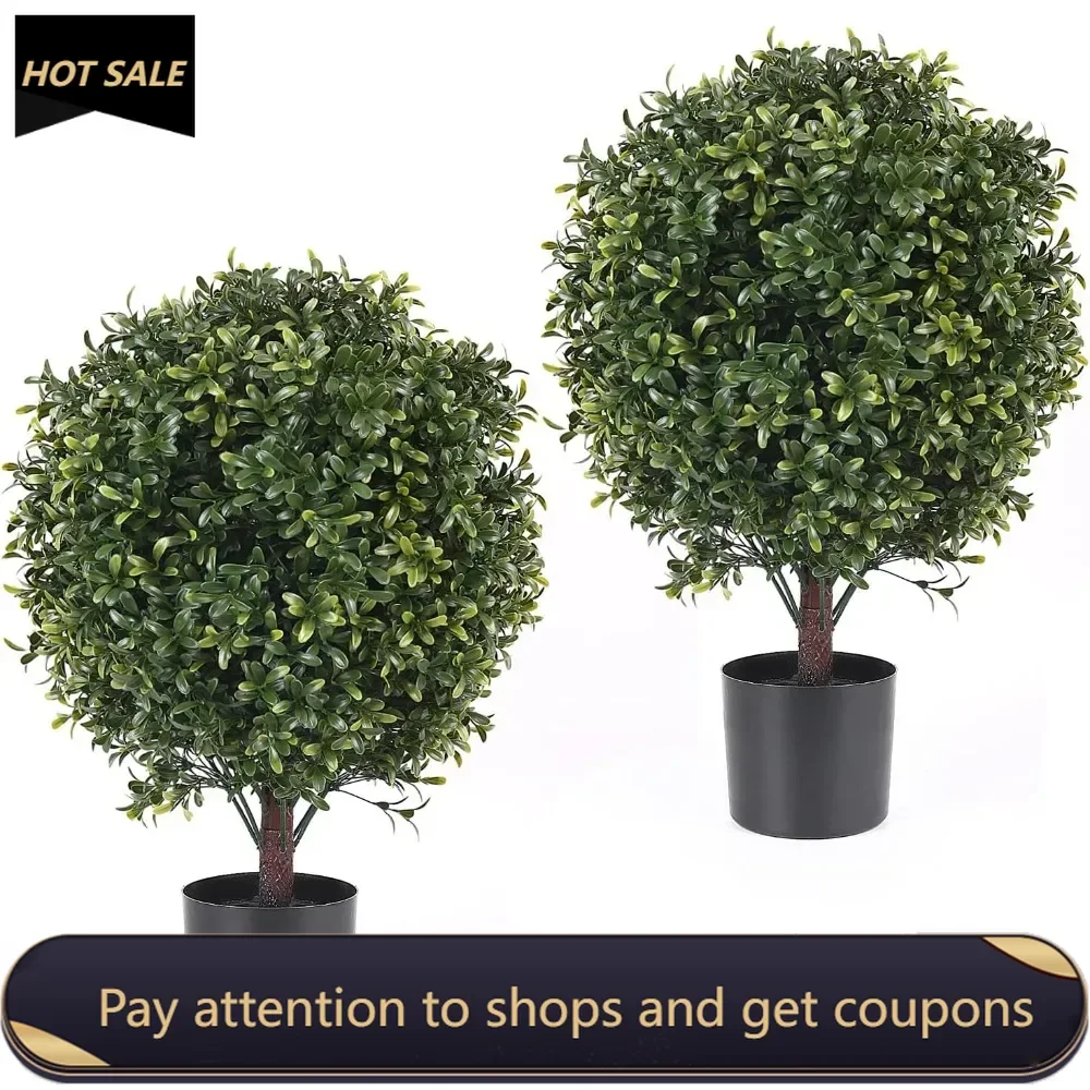 

21 Inch Artificial Topiary Boxwood Ball Trees – Decorative Fake Greenery in Planter Pots for Front Porch, Set of 2 Freight free