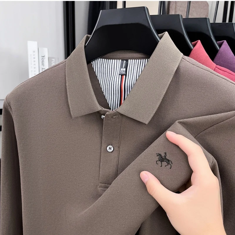 

100%cotton high-end men's brand designer original exquisite embroidery long sleeved spring and autumn new comfortable polo shirt