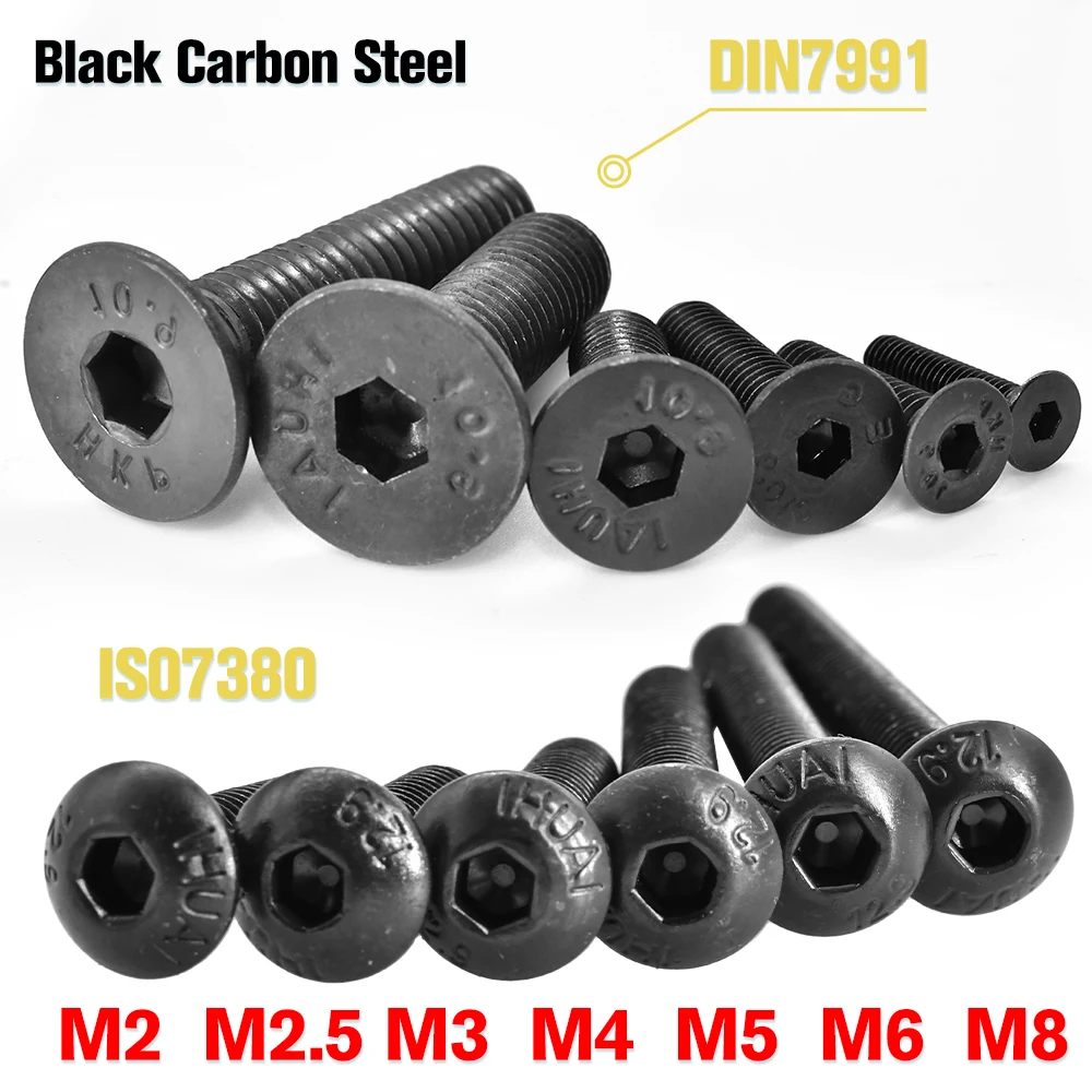 3-150 pièces DIN7991 acier noir 10.9 douille hexagonale fraisée ISO7380 G10.9 vis à six pans creux Allen ronde M2 M2.5 M3 M4 M5 M6 M8