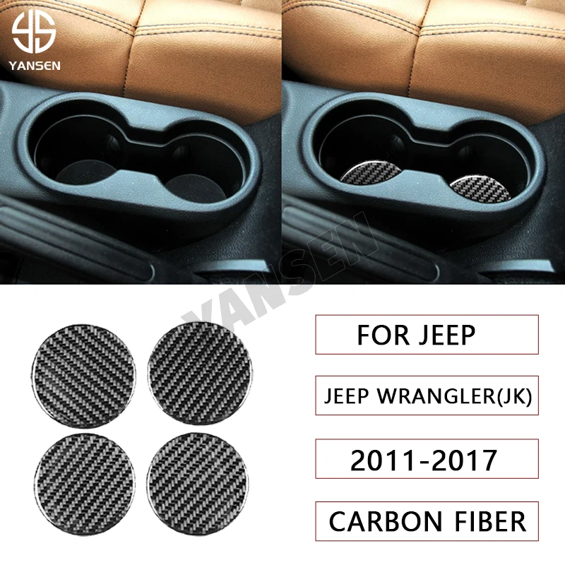 

Car Cup Holder Front Rear Holder Trim Cover Carbon Fiber Sticker For Jeep Wrangler JK 2011-2017 Interior Decoration