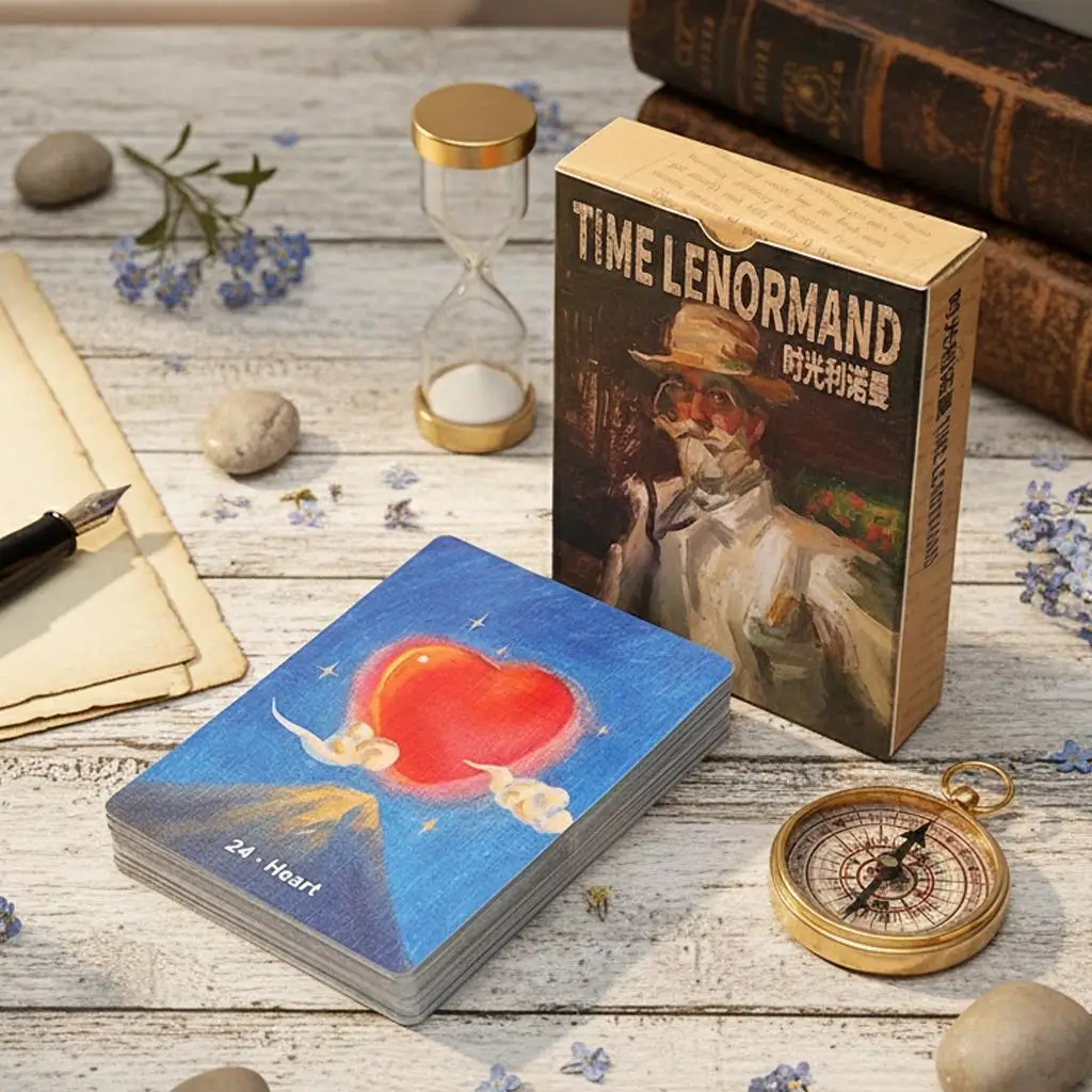 Time Lenormand Oracle Deck 38 Oil Painting Style Cards 9x6cm with Extra Man/Woman Cards Printed on Double-embossed Cardstock