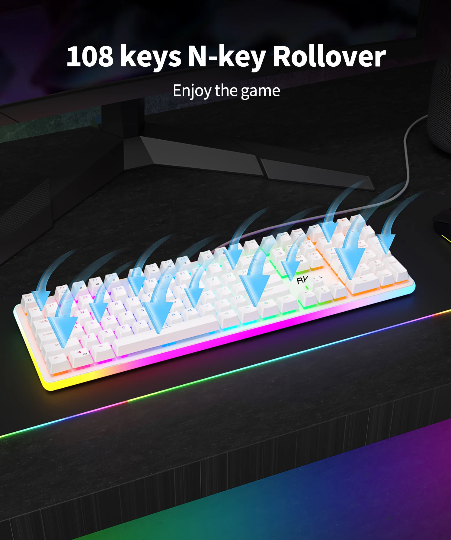 Проводная Механическая клавиатура RK ROYAL KLUDGE RK918 с 108 клавишами, 100% RGB подсветкой, игровая клавиатура с большим светодиодным крутящим