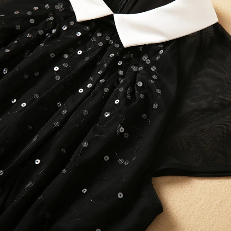 HKSH صيف جديد إمرأة شيك أنيق Ins موضة شارع العليا شبكة الترتر مطوي ألف خط الخصر Cinching ثوب التخسيس HK6322