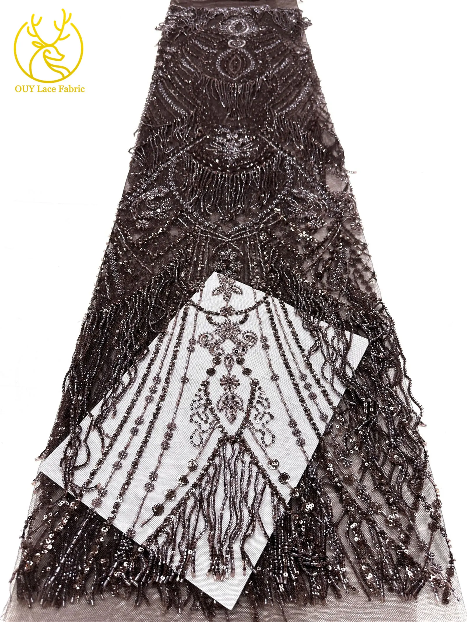Roter 3D afrikanischer nigerianischer Perlen-Spitzenstoff, französischer Pailletten-Tüll, bestickter Spitzenstoff für Damen, Hochzeitsdekoration, Kleid, Nähen – Detail 30