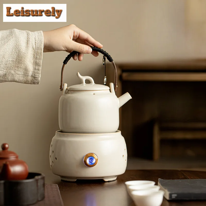 Soda Glazed Ceramic Lifting Handle Boiling Water Kettle Large Capacity Tea Making Pot Household Flower Tea Kettle Tea Services