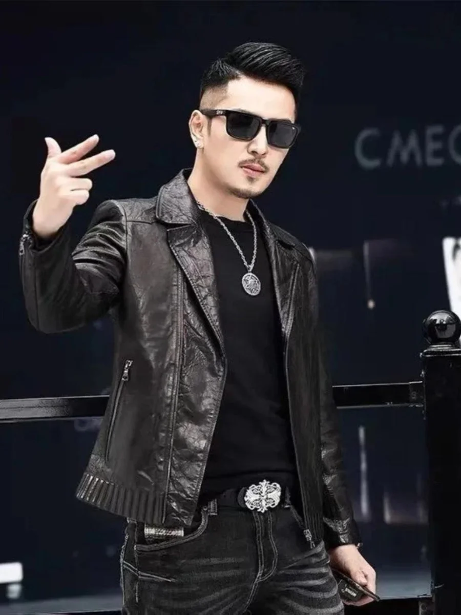 

Новая мужская кожаная куртка-косуха 2024 года, приталенная, в корейском стиле, повседневная, универсальная, Haome