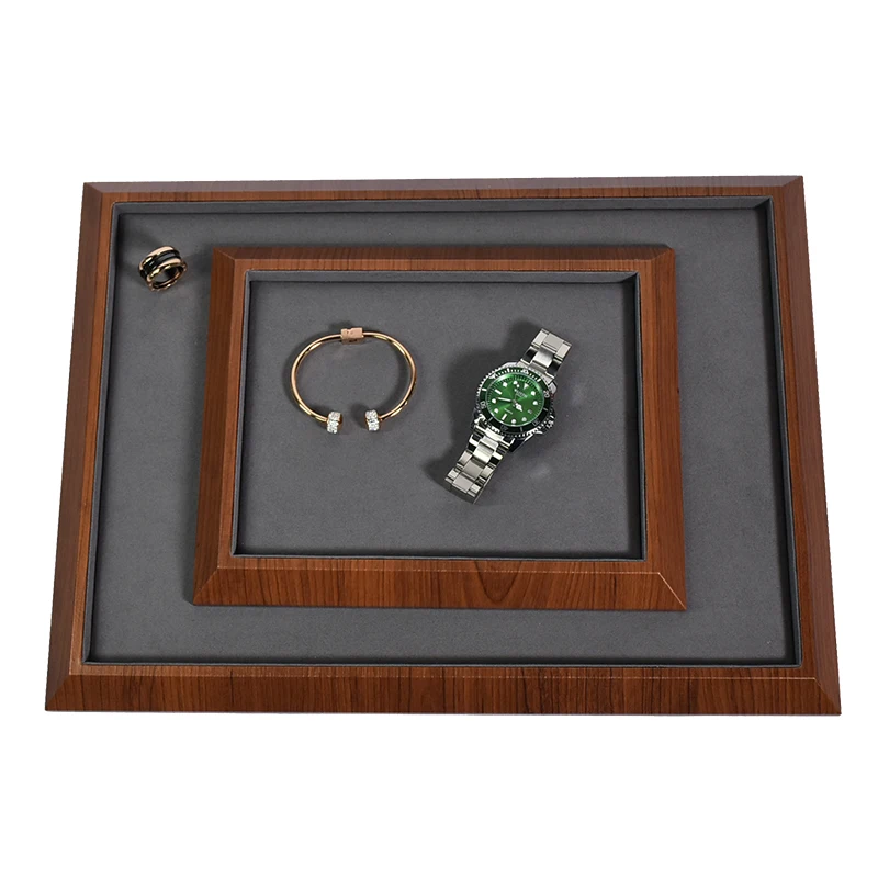 

# Wooden Microfiber Jewelry Display Trays Organizer For Necklace Earring Ring Watch Storage