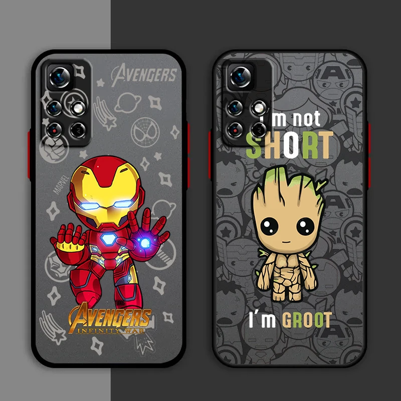 Marvel SpiderMan Groot Phone Case For Redmi Note 13 12 11 10 Pro Plus Pro S T 5G Matte Frosted Translucent Cover