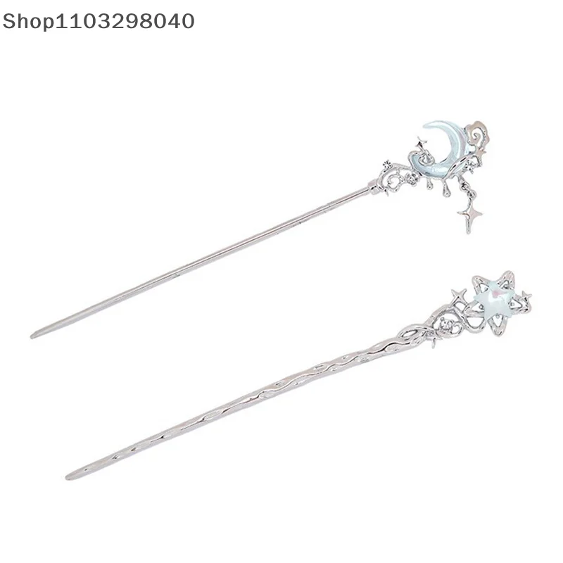 Varas de cabelo vintage Moonstone Star Moon para mulheres e meninas – acessórios de cabelo com borla estilo chinês