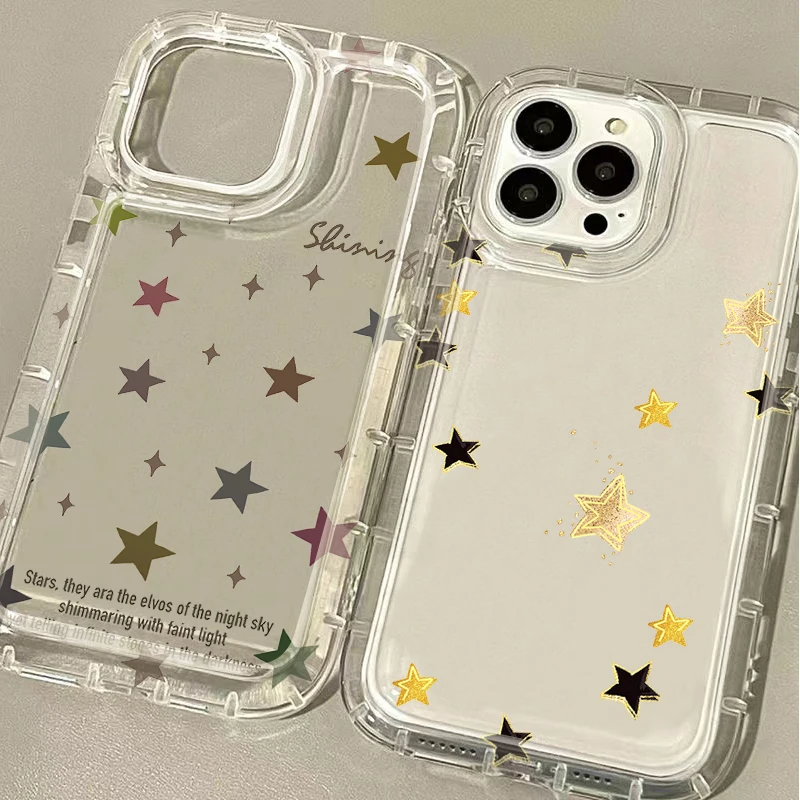 Colored Stars Heart Love Case for Samsung Galaxy S24 Ultra S23 S22 S21 FE S20 Plus Note 20 10 Pro A34 A54 A33 A53 Clear Cover