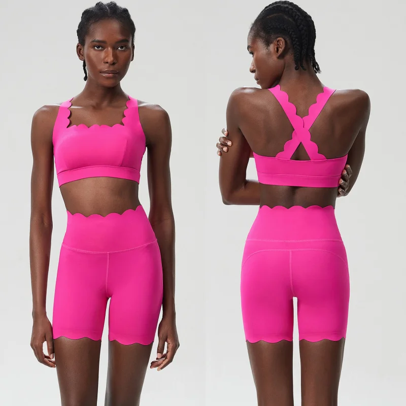 FUBEIKE الصيف موجة صغيرة ملابس اليوغا بلون حجم كبير تشغيل النساء رياضية الرياضة اللياقة البدنية الجري البدلة قطعتين مجموعة