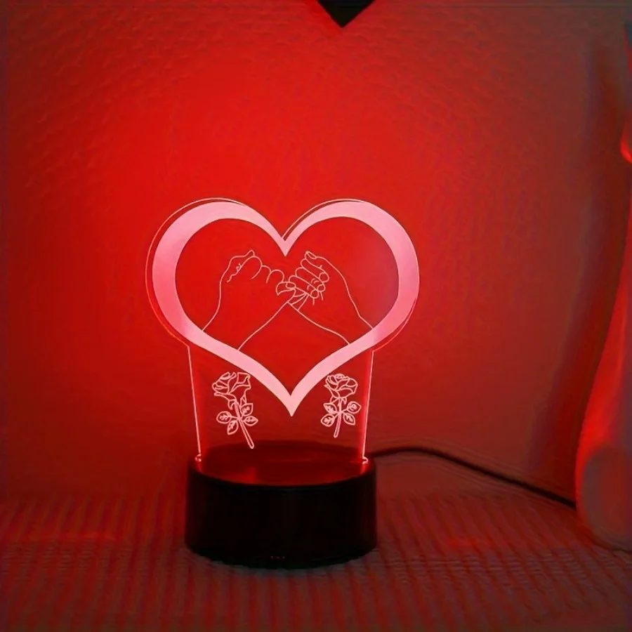 3d Hand Holding Love Night Light, acrilico 7 colori Touch, Led Desktop Decoration regalo luminoso, regalo per amante, alimentato tramite USB