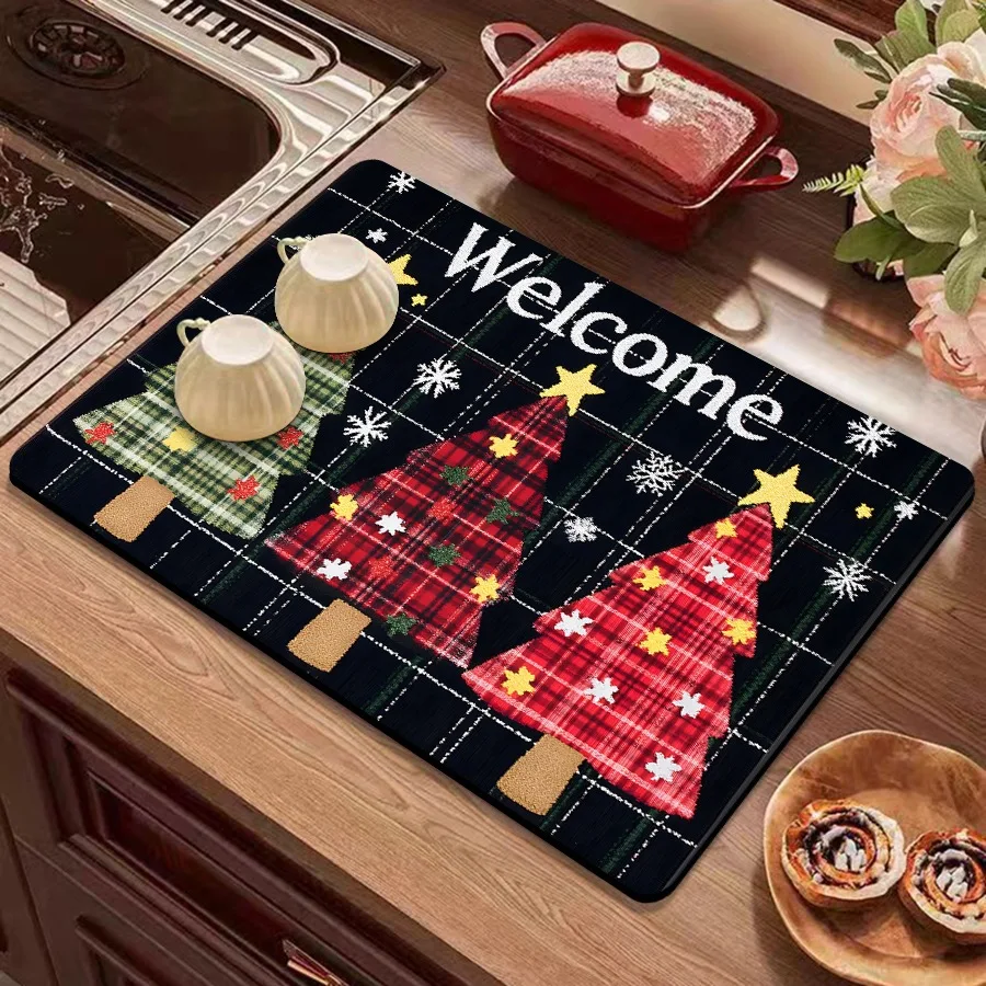 Washing Machine Cover Mediterranean Tiles Mosaic Pad Super Absorbent Kitchen Dish Drying Mat Bathroom Top Dust Protector