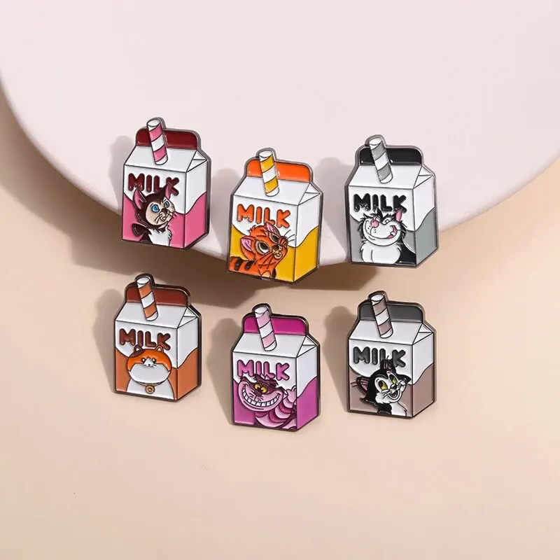 6pcs Creative and Cute Milk Paper Box Animal Accessories, Metal Brooches, Cool Accessories, Badges, Clothes, Bags, Accessories