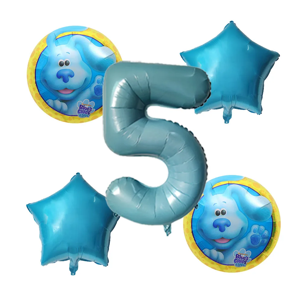 5pcs Blues plughts palloncini a tema cani blu palloncini con numero di compleanno per Baby Shower decorazioni per feste di compleanno giocattoli per