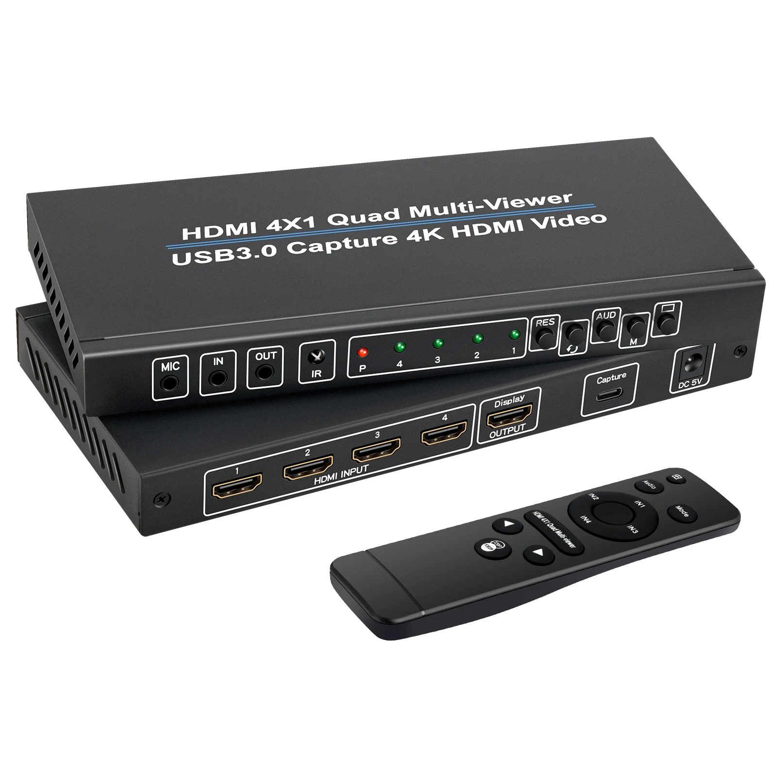 

Xput HDM1 4x1 Quad Mult USB3.0 Video Capture 4 in 1 Out Switcher Supports Remote Control and Key Switching