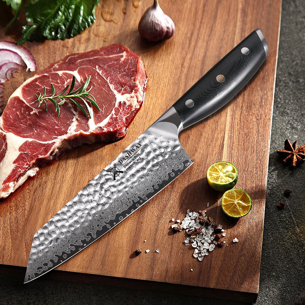 DASHWAY 6-inch Japanese Style Bunka Knife Damascus Steel Slicer Meat Utility Fruit Professional Kitchen Kiritsuke Chef Knives