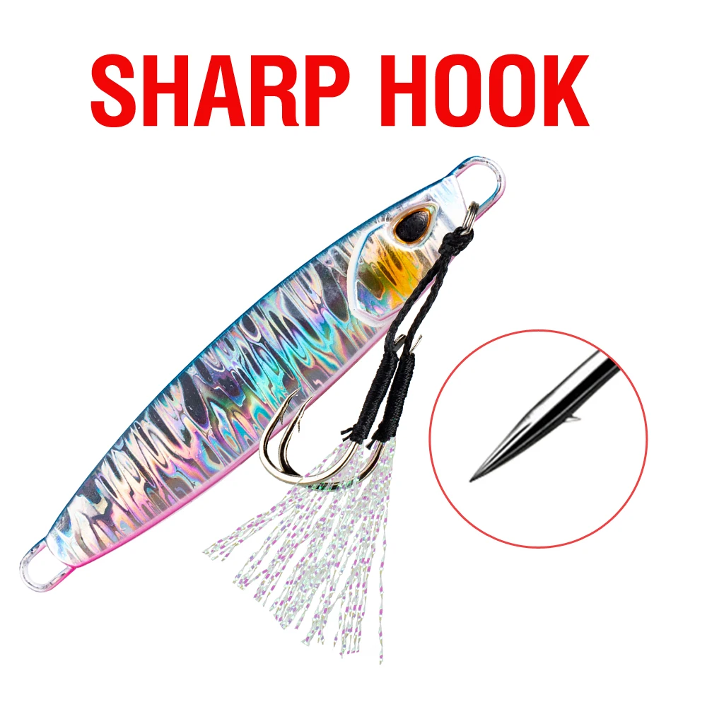 1Pc Leuchtende Metall Jigs Angeln Locken Sinking mit Assist Haken 40g/60g/80g/100g/150g Laser Jigging Casting Köder Künstliche Köder – Detail 4