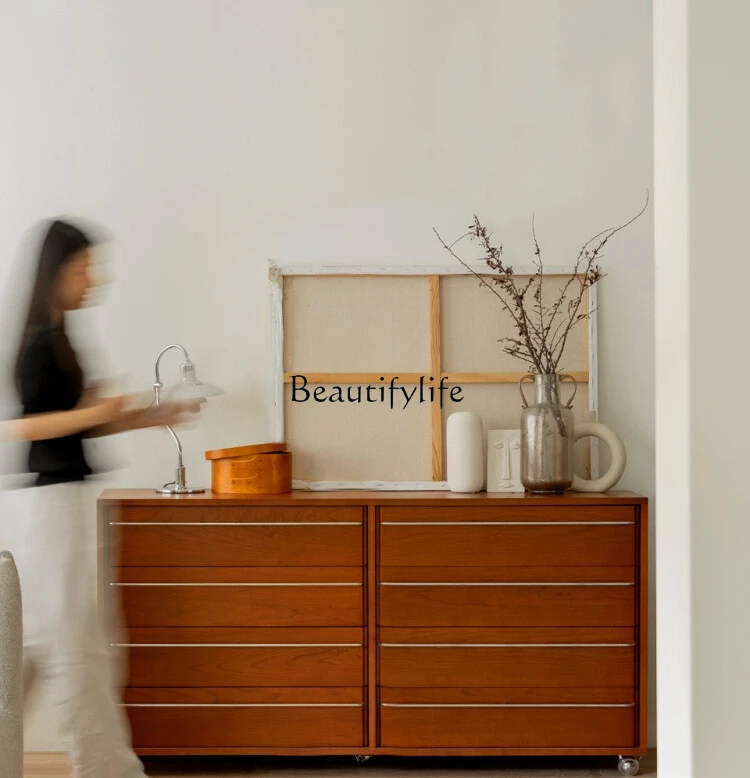 

Retro Cherry Wood Movable Small Apartment Storage Cabinet