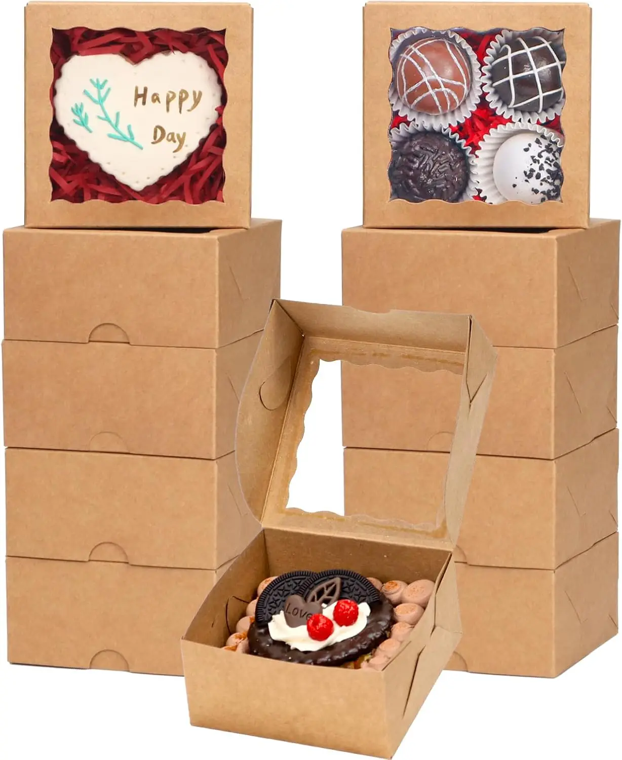 Bakery Boxes 50-Count 4x4x2 Inches with Clear Window for Cookies, Treats & Wedding Favors