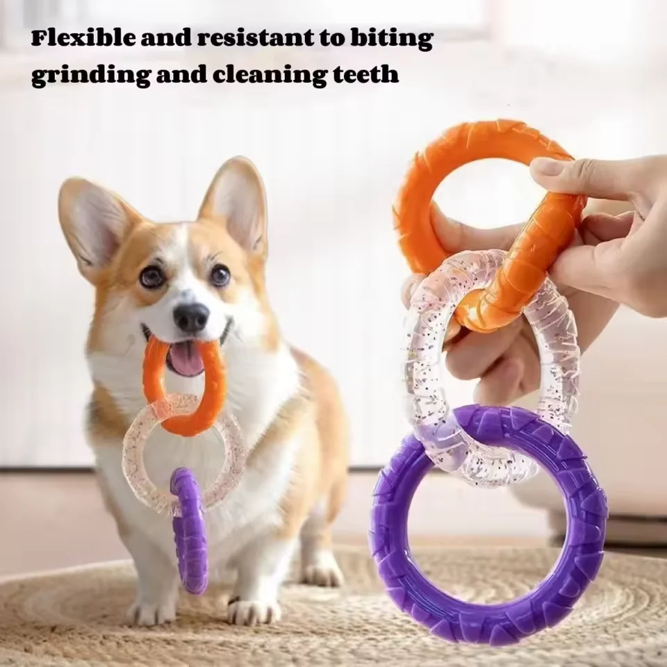 Dog Pull Ring Chew Toy Indestructible Pet Pull Ring Toys Teeth Cleaning Tug Of War Pull Toy Bite Resistant 3 Ring Large Dog Toy