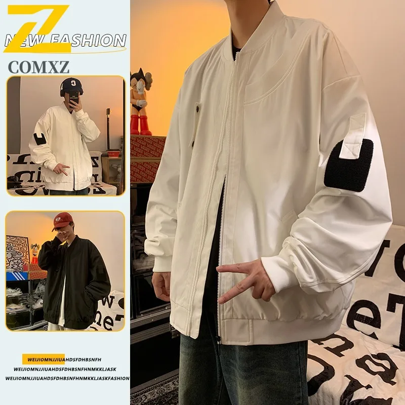 

COMXZ 2025 Men Stand Collar Jacket Loose Fit Casual Versatile Hong Kong Style Public Version Trendy waterproof Solid Color Coat