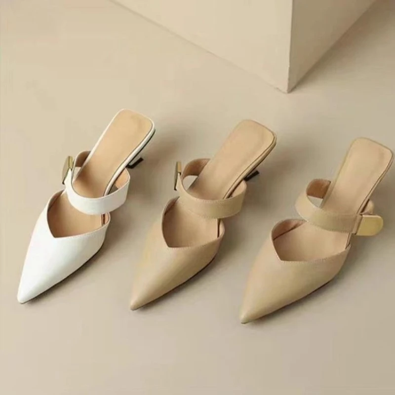 Sandali con tacco alto da donna estate Casual scarpe da donna a punta tacco da donna sandali con zeppa scarpe con zeppa tinta unita tacco sottile