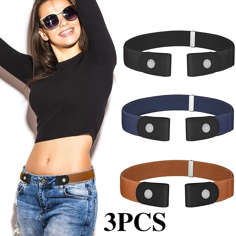 3pcs Adjustable No-Hole Invisible Waist Belt for Men and Women - Elastic and Comfortable Fit, Anti-Slip Design, Casual Wear