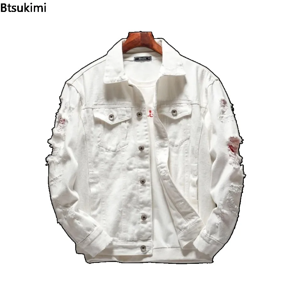 New Hot Sale Men's Casual Denim Jacket Korean Style Loose Cotton Handsome Tops Trend Orange Lapel Hip Hop Jean Jacket Plus Size