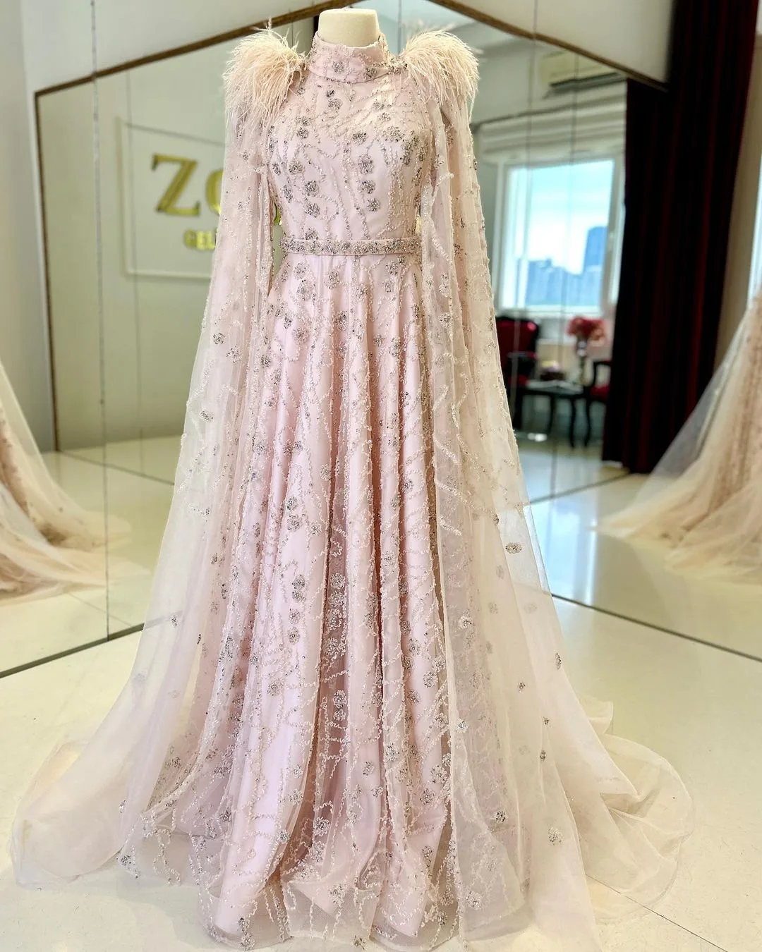 FATAPAESE Customized Arabic Luxury Evening Gowns Sleeve Fully Crystal Beaded Saudi Dubai Prom Dresses Ball For Formal Occasion