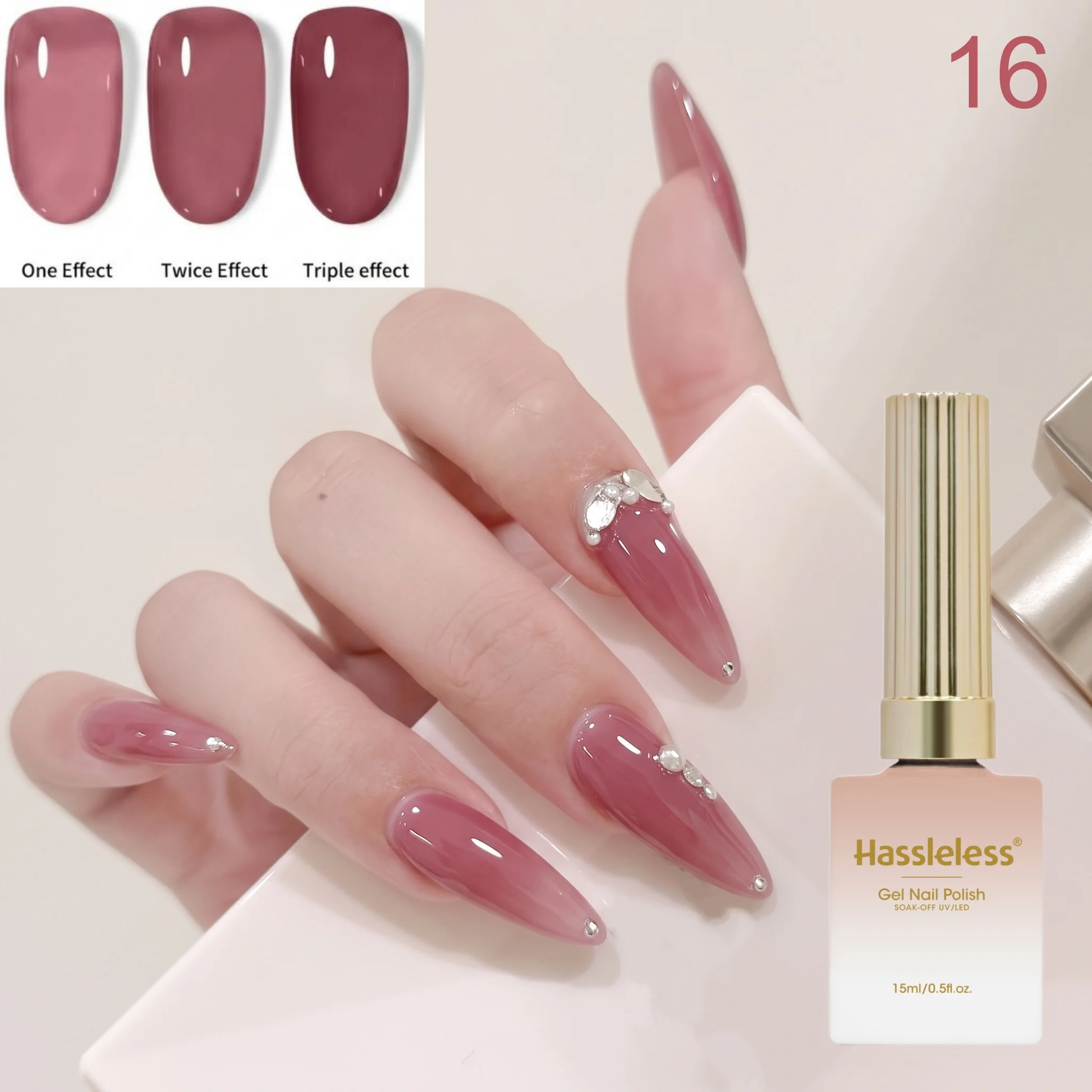Hassleless 0.5 oz Single-Pack Raspberry Wine Red Translucent Jelly Nail Polish, Moisturizing and Jade-Like Semi-Transparent Nude Pink Nail Polish, Mirror-Like High Gloss, Long-Lasting and Scratch-Resistant, Suitable fo