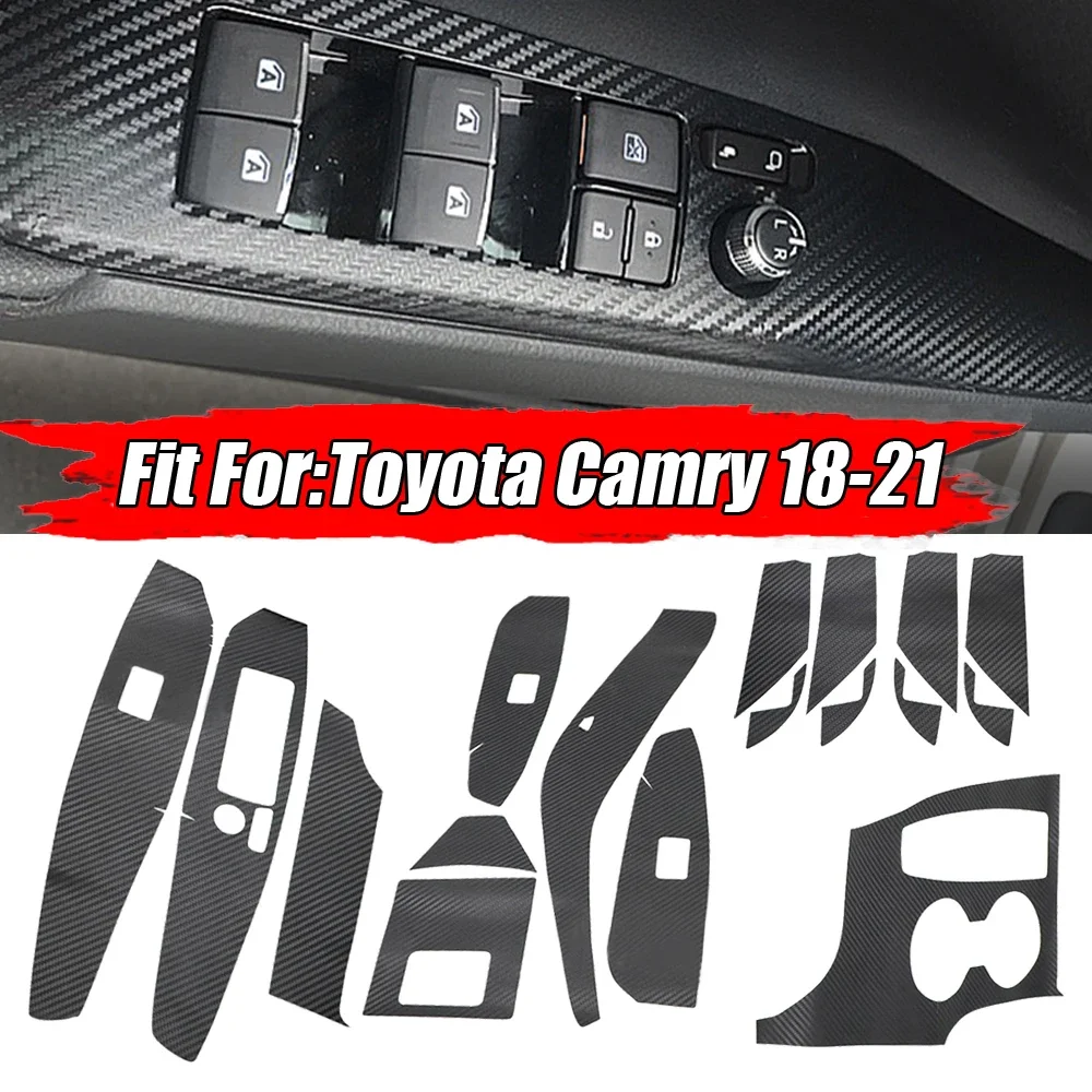 

1set Black Auto Door Armrest Decal Carbon Fiber Pattern Decor Film Car Interior Trim Stickers for Toyota Camry 2018-2021 LHD