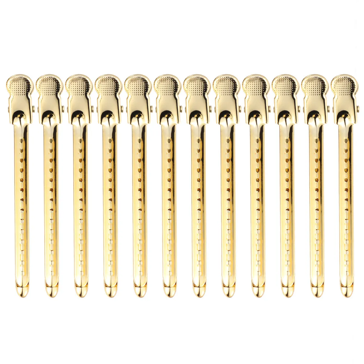 

12Pcs Hair Fixing Clips Professional Salon Grade Metal Sectioning Clamps for Thick Thin Hair Portable Lightweight 9Cm Golden