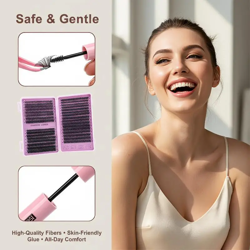 DIY Individual Eyelash Clusters Kit Large Capacity 3D Fluffy Reusable Eyelash Extensions for Women Daily Makeup Use
