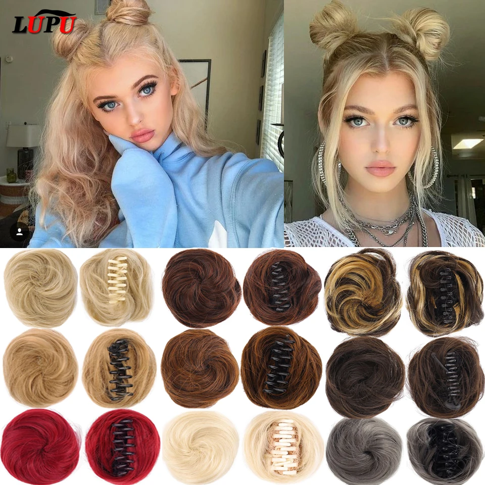 XNaira Girls Curly Scrunchie Chignon z gumką brązowy czarne włosy syntetyczne pierścień Wrap na roztrzepany kok kucyki proste włosy