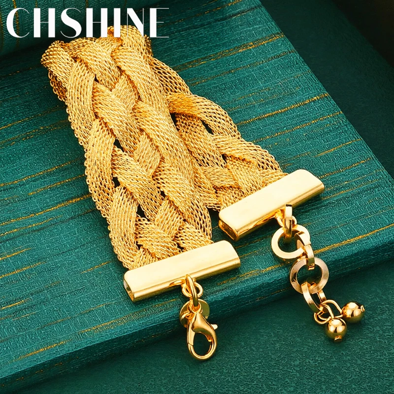 925 Sterling Silver 18K Gold  Braided Mesh Chain Bracelet Wide Woven Textured Women Fashion Jewelry Gift