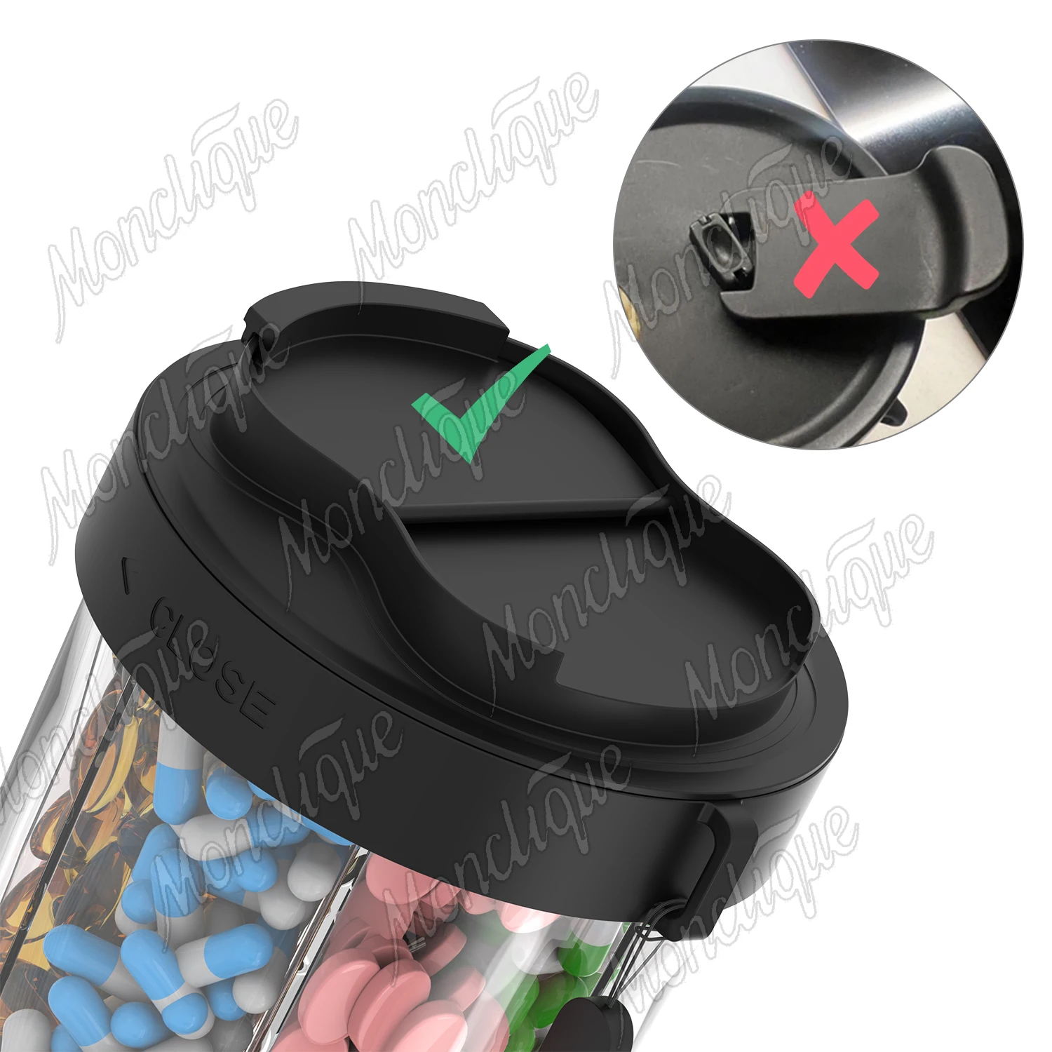 Pillendose mit 7 großen Fächern, Flaschen-Organizer, Ergänzung, Pillenspender für Vitamine, Reisebehälter, Aufbewahrung von Pillendosen, Flaschen – Detail 6