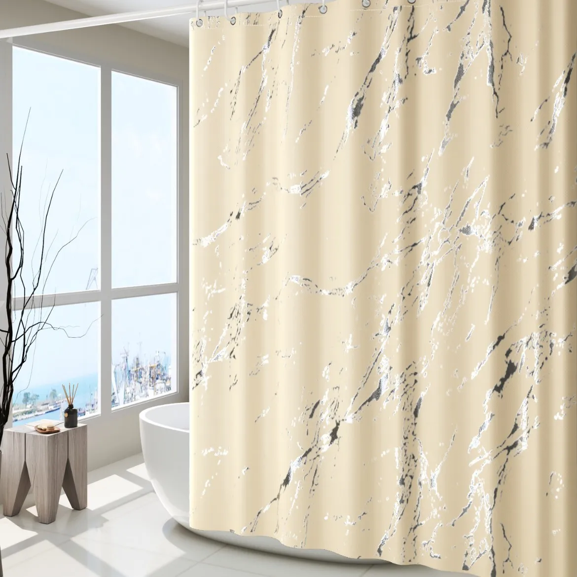 

Hot stamping and silver waterproof shower curtain partition curtain, no punching waterproof shower curtain, dry wet separation