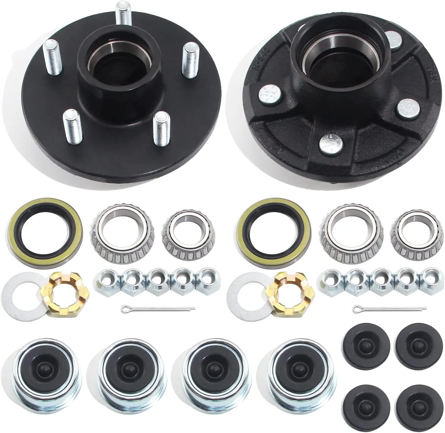 

2 Sets Trailer Hub Kits for 3500 lbs Axle, 5 Lug Bolt Replacement with Dust Caps & Plugs