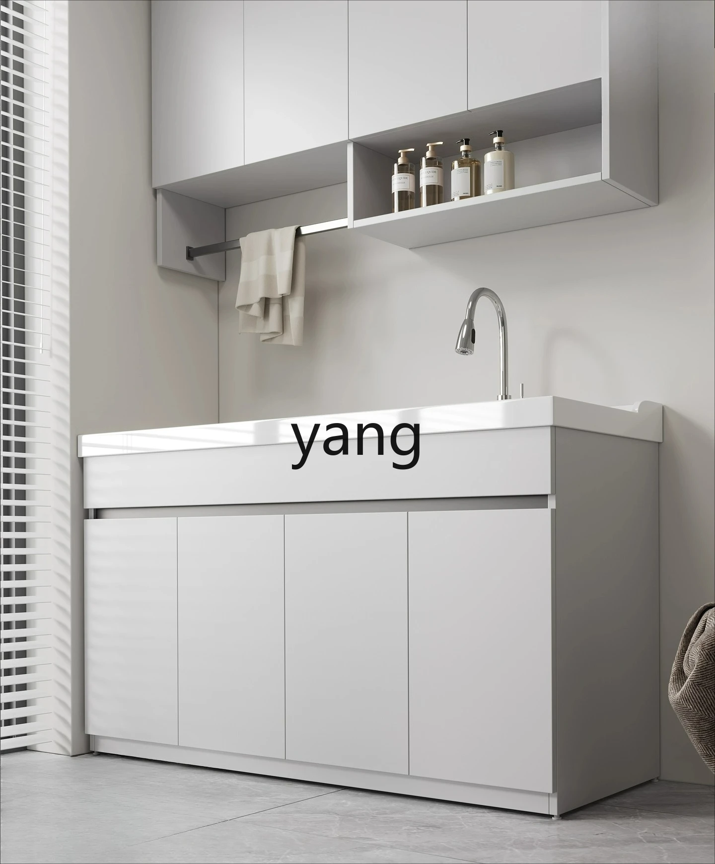 

LM All Honeycomb Aluminum Panel Laundry Cabinet Balcony Laundry Pool Artificial Quartz Stone with Rub Board