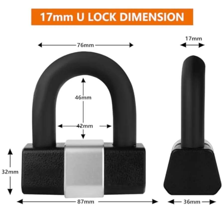 قفل سلسلة الدراجات النارية شديد التحمل 0.4 بوصة 10 مم × 10 قدم مع سميكة 17 مم مضادة للسرقة ومضادة للقطع ULock و3 مفاتيح مثالية لتأمين Mot