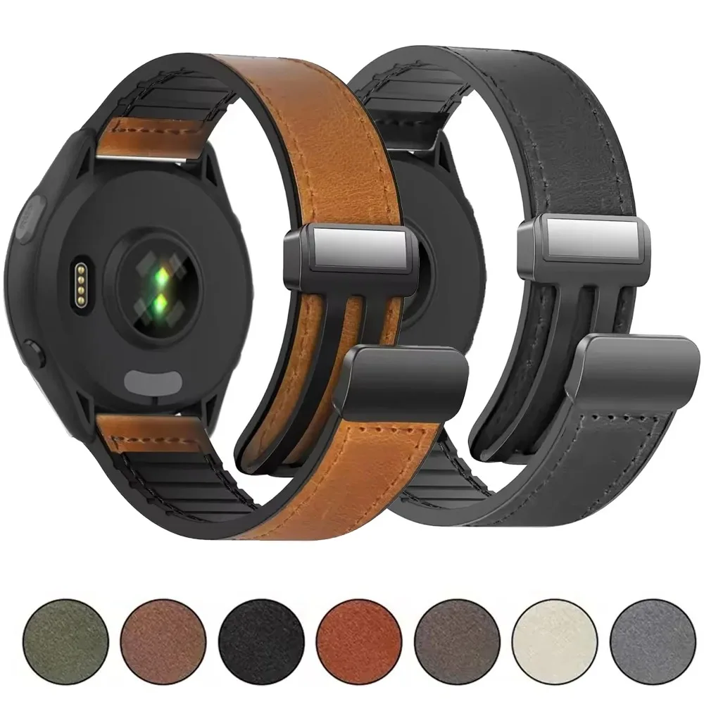 Correa de cuero y silicona de 22/20mm para Garmin Forerunner 970 55 165 265 965 banda cómoda magnética Garmin Vivoactive 6/5 Venu 3/2
