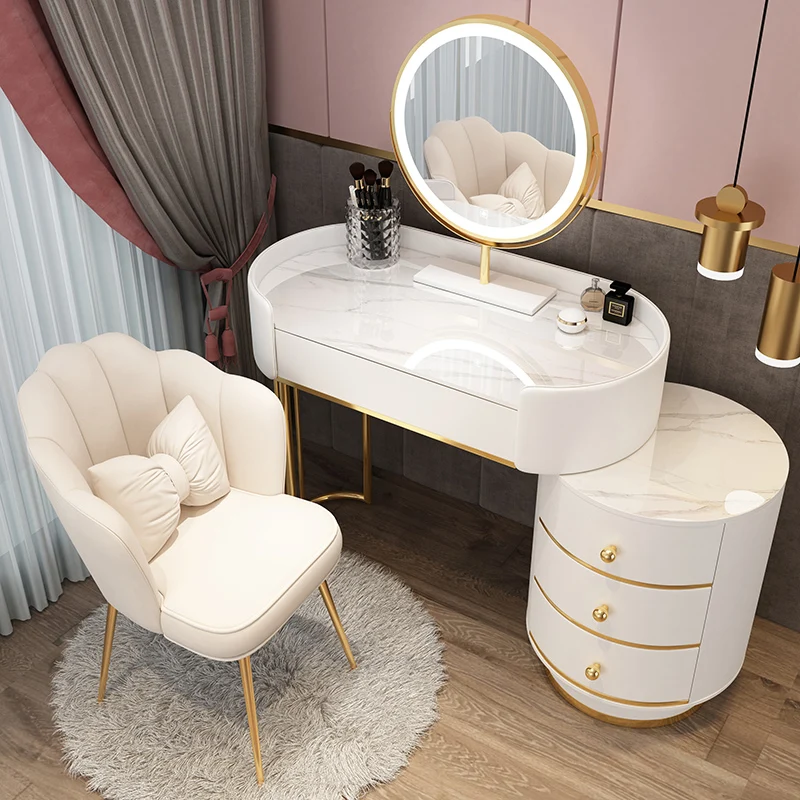 

Wood Aesthetic Gold Dresser Drawers Luxury Nordic Vanity Mirror Dressing Table Wooden Modern Schminktisch Furniture For Bedroom