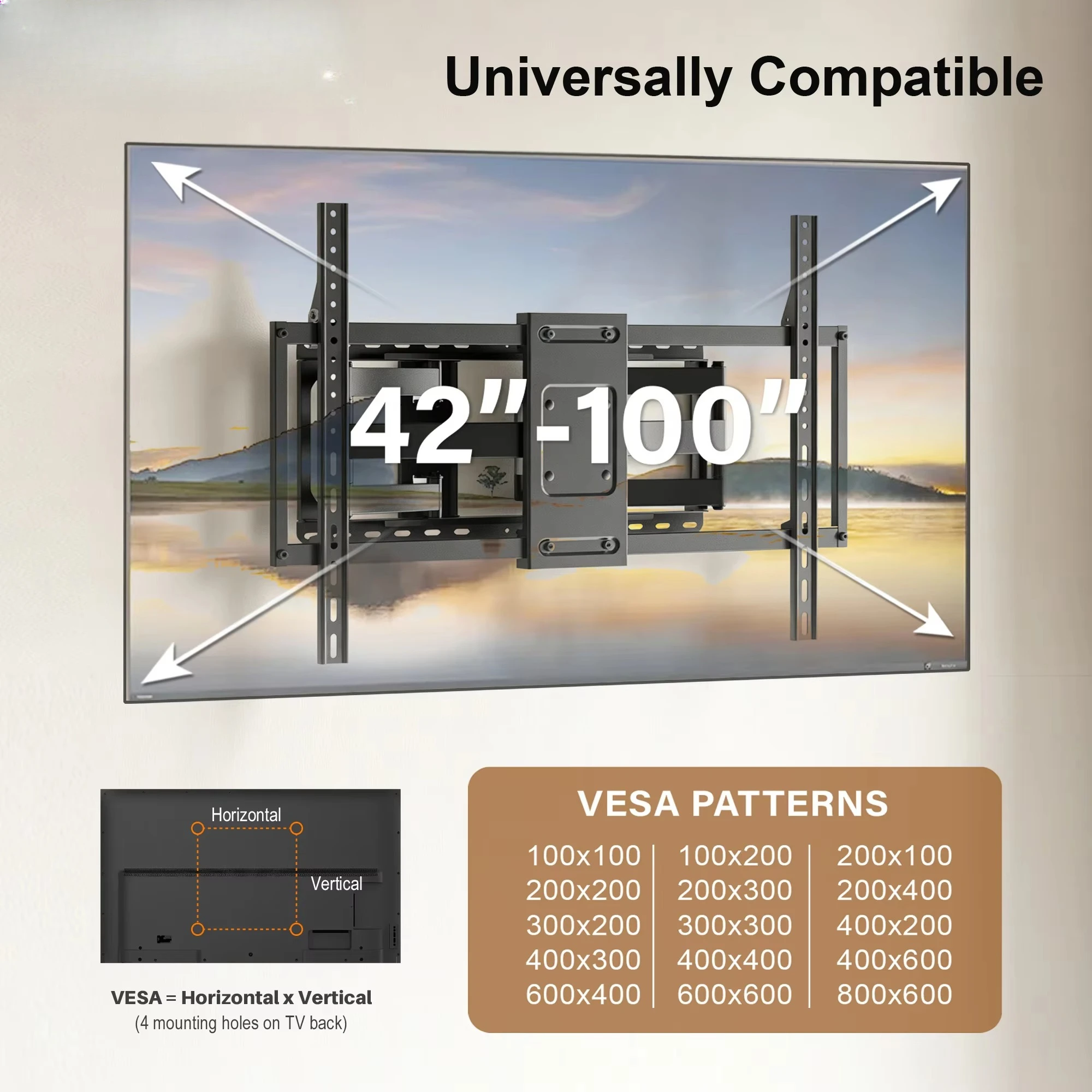 Full dynamic TV wall mount bracket , 120-inch TV, 80kg load-bearing, tiltable and rotatable, adjustable angle wall mount bracket