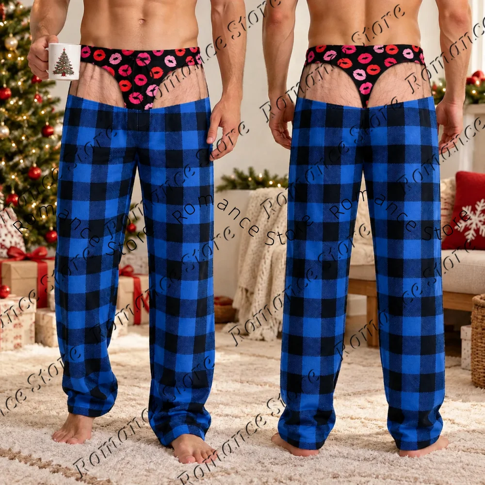 Funny Christmas Sleep Pants Red with White Tree Snowflake Candy Cane Print Casual Pajama Bottoms Xmas Men's Homewear Trousers